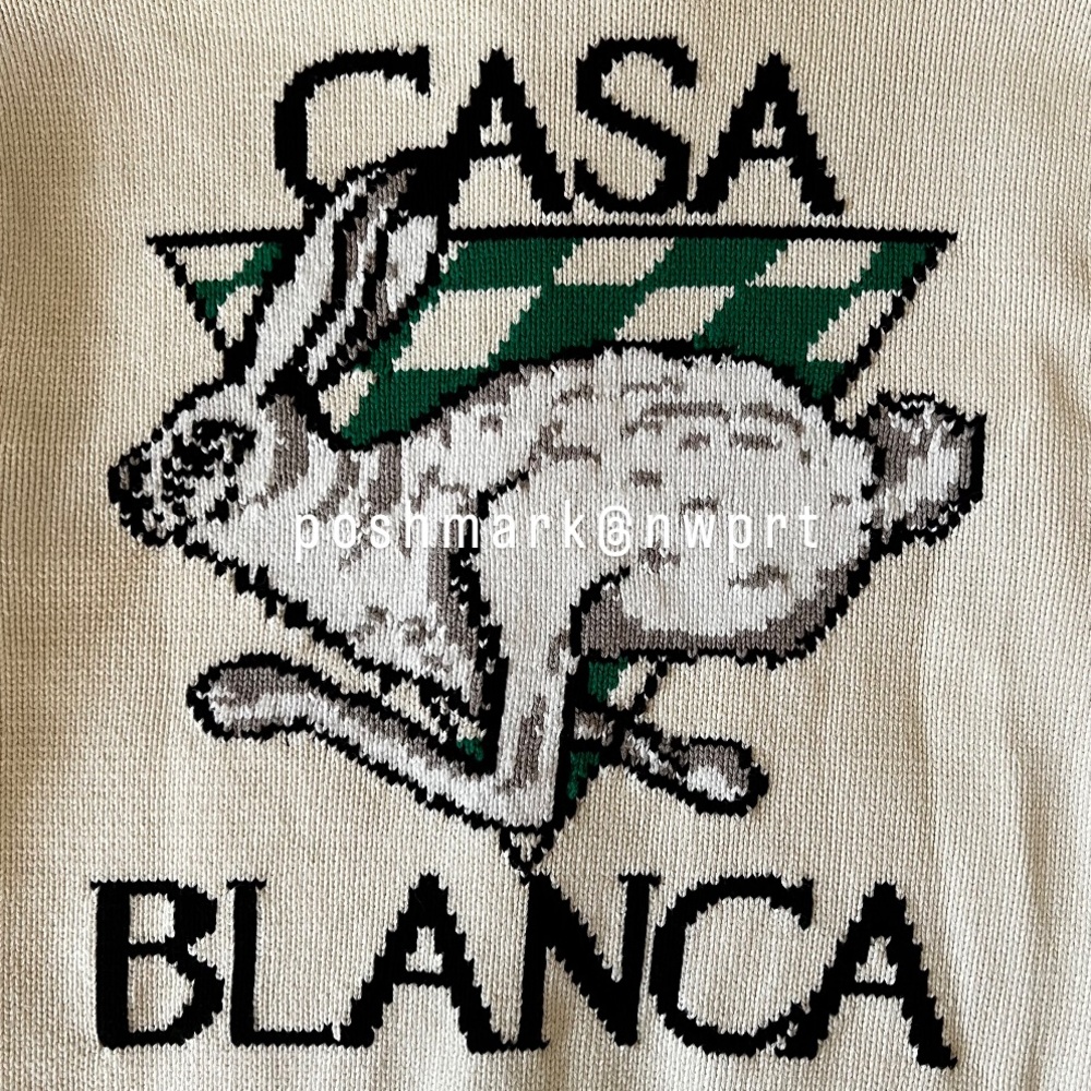 CASABLANCA 🐰 Casa Racing Knit Sweater Cardigan Off White Green Orange Rabbit XS - Picture 10 of 16